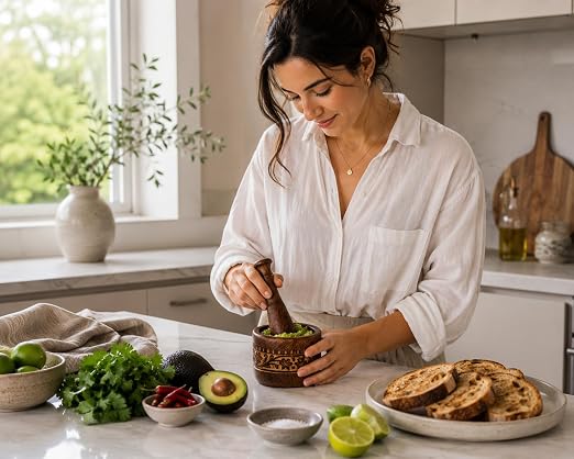 Handmade Wooden Mortar & Pestle Set, Herb Spice Garlic Masala Grinder Bowl | Rustic manual kharal crusher for ginger, peppercorns, seasonings, pesto, guacamole, pill crusher, easy to clean, kitchen prep