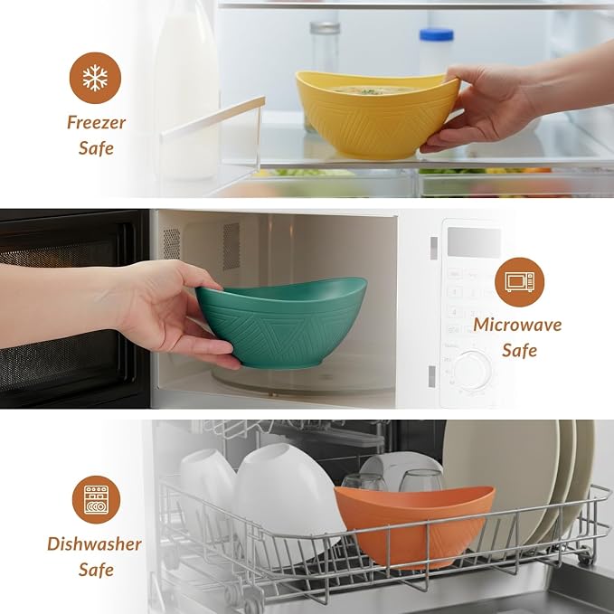 Wheat Straw Bowls Unbreakable Cereal Bowls 26 OZ Serving Bowls for Snack, Dessert, Dinner, Soup, Rice Microwave and Dishwasher Safe Bowls Set for Kitchen, Party, Dorm, RV (4 PCS Multi)