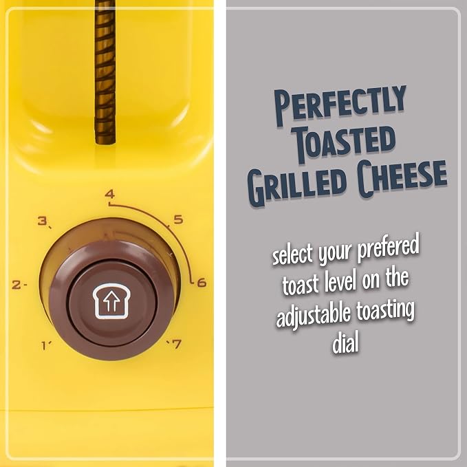 Nostalgia Deluxe Grilled Cheese Sandwich Toaster with Easy-Clean Toasting Baskets - Adjustable Toasting Dial and Extra Wide Slots - Yellow