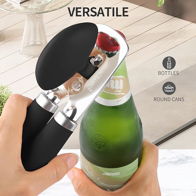 Safring Can Opener Manual, Heavy Duty Stainless Steel Smooth Edge Can Openers With Soft Touch Handle, Oversized Handheld Easy Turn Knob, Multi-Function Bottle Opener, Black