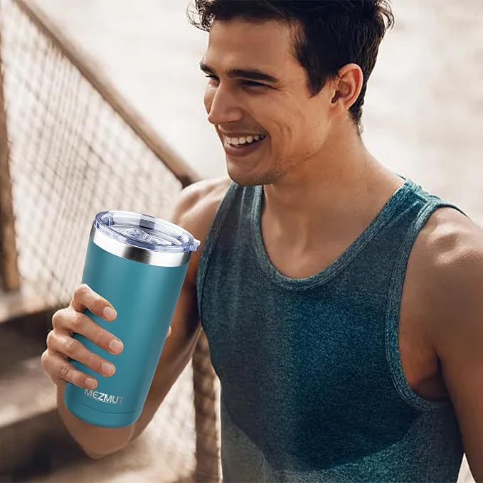 MEZMUT 20oz Insulated Tumbler Travel Coffee Mug with Lid(Maya Blue,4 Pack) | Stainless Steel Double Wall Vacuum Spill Proof Metal Tumbler Bulk with Lid and Straw, Hot or Iced Coffee Cup for Man Women