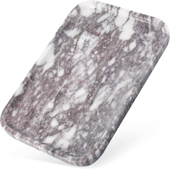 Karibiber Luxury Marble Vanity Tray, Bathroom Tray Countertop, Calacatta Marble/Stone, Home Decorative Dresser Organizer, Storage for Kitchen Sink, Perfume Jewelry Holder(Purple&White)