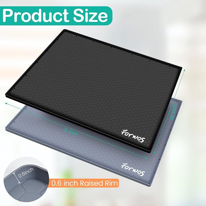 Silicone Under Sink Mat, 31"x22", Waterproof Cabinet Liner, Black | Shelf Liner, Cabinet Protector, Home Organizer, for Kitchen, Bathroom, Multipurpose, Leak Proof, Easy Clean, Drip Tray, Clean