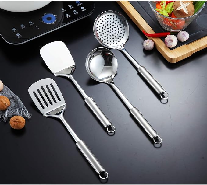 Berglander Cooking Utensil Set 12 Piece Stainless Steel Kitchen Tool Set, Include Cooking Spoon, Spatula, Whisk, Cooking Tong and etc (12 Pieces)