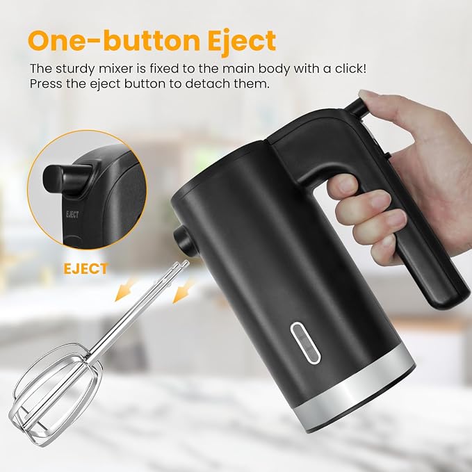 Cordless Hand Mixer, 3 Speed Rechargeable Hand Mixers Electric, Type-C Charging Cable Dual-head Whisk for Whipping Mixing Egg, Cake Dough, Mashed Potatoes and More