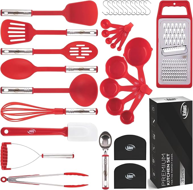 Kitchen Utensils Set 35 PCS Cooking Utensils Set, Nonstick and Heat Resistant Nylon Stainless Steel Silicone Spatula Set - Kitchen Gadgets Home Essentials Kitchen Accessories, Apartment Must Haves