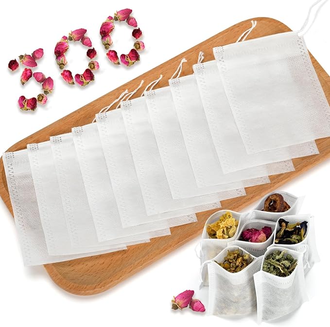 Empty Tea Bags for Loose Leaf Tea, 300Pcs Disposable Tea Infuser Sachets | Fillable Tea Filter Bags with Cotton Drawstring(3.54"X 2.75"), Widely Used for Stewing or Brewing Tea, Coffee, Herb, Spice