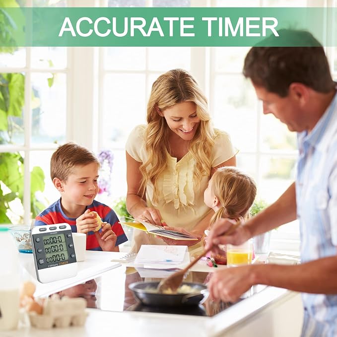 Photect 2 Pcs Digital Kitchen Timer 3 Channels Multi Timer Loud Adjustable Alarm Magnetic Count up Down Memory Preset Battery Included for Cooking Baking BBQ Study Classroom