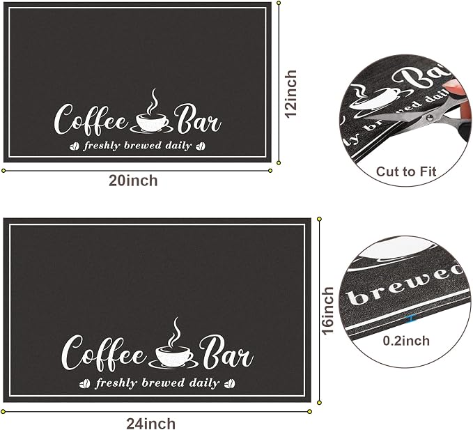 CooRug Fashion Coffee Mat, Dish Drying Mat 12" x 20" Black | Hide Stain, Absorbent, Coffee Bar Accessories, Heat Resistant, Non-slip, Eco-friendly, Easy to Clean