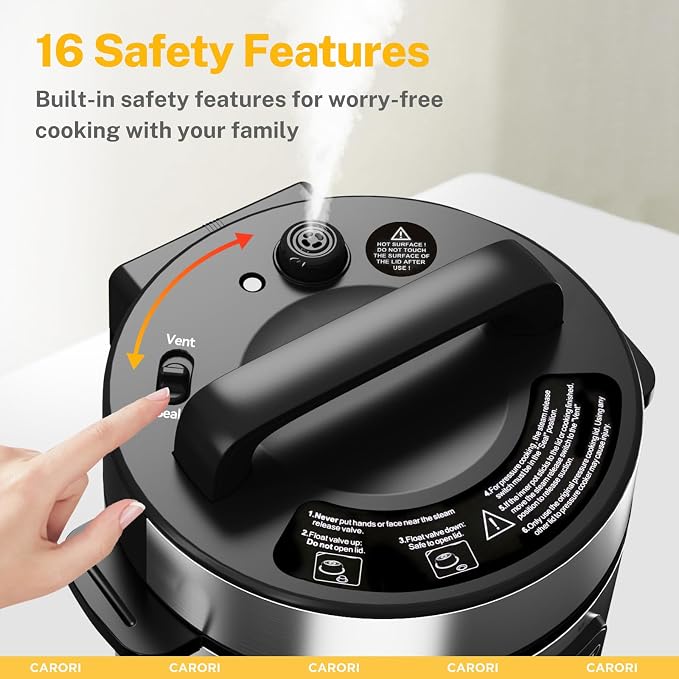 CARORI 9-in-1 Electric Pressure Cooker, 1200W Instant Multi-Cooker with IMD Touchscreen, Olla de Presion, Non-Stick Pot, Rice Cook, Slow Cook, Steamer, Sauté, Warmer, Safe Venting, Silver 8 Qt