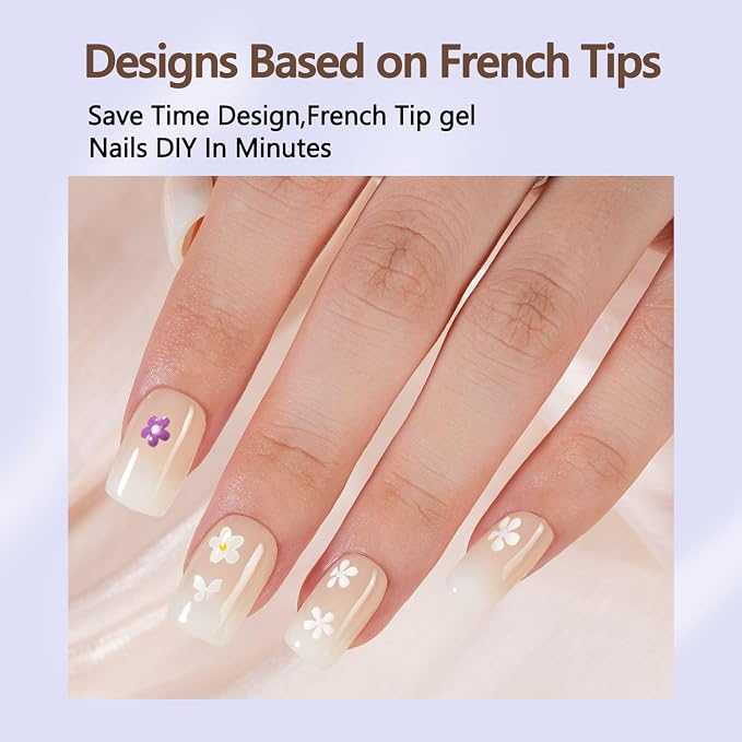 Misssix Peach White Ombre Press on Nails 160Pcs Short Square Gel Fake Nails | Gradient No Need to File Tips Pre-lasting, Fake Nails for Nail Art DIY 16 Sizes