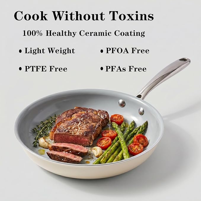 Nonstick Frying Pans Ceramic Skillet: 8Inches Non Stick Egg Fry Pan - PFOA PTFE PFAS Free