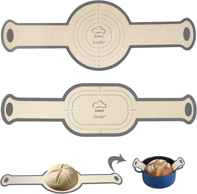 Silicone Bread Sling, Round and Oval Dutch Oven Baking Mat with Upgraded Handles, Non-Stick & Easy Clean Baking Mat to Transfer Sour Dough Easily, 2 Pcs Reusable Bread Mat Set