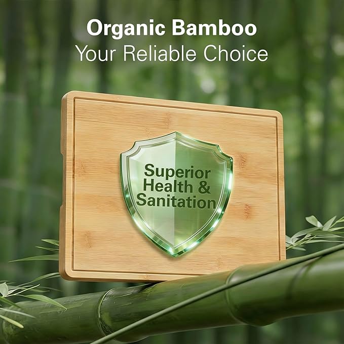 Zarler Bamboo Cutting Boards for Kitchen, 4 Piece Durable Wood Cutting Board with Juice Grooves and Handles, Wooden Chopping Board Set for Meal Prep, XL Size, Ideal Kitchen Gift