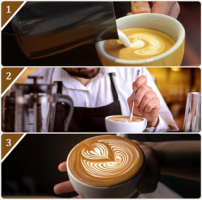 Milk Frothing Pitcher, 350ml/600ml (12oz/20oz) Milk Frother Cup Stainless Steel Jug Steaming Pitcher, Milk Coffee Cappuccino Latte Art Barista Steam Pitchers Milk Jug Cup with Decorating Pen