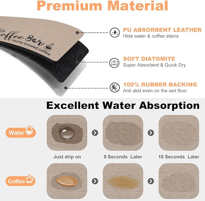 Findosom Dish Drying Mat, 17"x 32" Super Absorbent & Hide Stain Coffee Mat, Cuttable Drying Mat for Kitchen Counter, Coffee Bar Accessories, Under Dish Rack, Coffee Maker, Espresso Machine, Linen