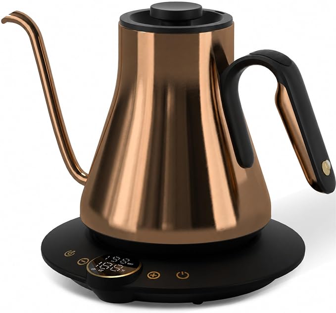 Cocinare Gooseneck Electric Kettle, ±1°F Precise Temperature Control, 1500W Fast Heating, Pour Over Coffee & Tea Kettle with Brew Timer & Keep Warm, Stainless Steel, 0.9L (Bright Bronze)