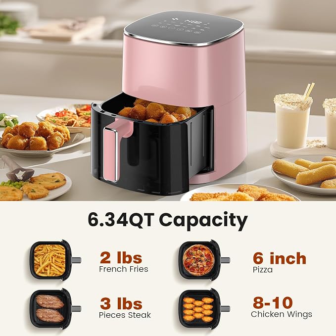 Sweetcrispy Air Fryer 6 Quarts with Window, 12-in-1 Square Airfryer Oven for Family, 400°F Rapid Air Crispy Technology, Roast Bake Dehydrate, Nonstick & Easy-Clean Basket