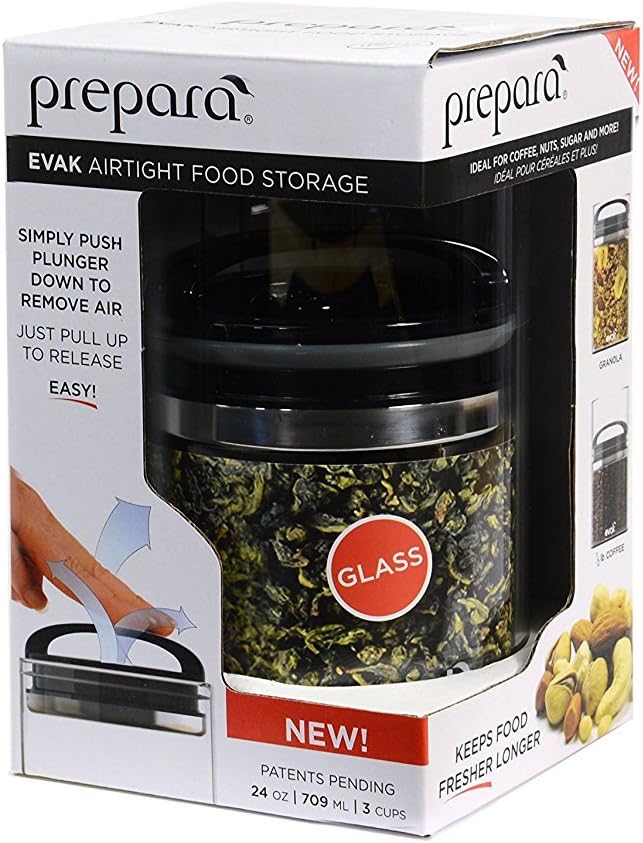 Prepara Evak Compact Glass Storage Canister, Medium, 6' x 3.75', 24oz