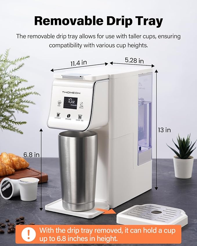 Coffee Maker Hot & Iced With Bold Setting,Single Serve Coffee Maker For K Cup And Grounds,52 Oz Removable Water Tank,6-14 Oz Brew Sizes,One Cup Kcup Coffee Machine With Reusable Filter, White