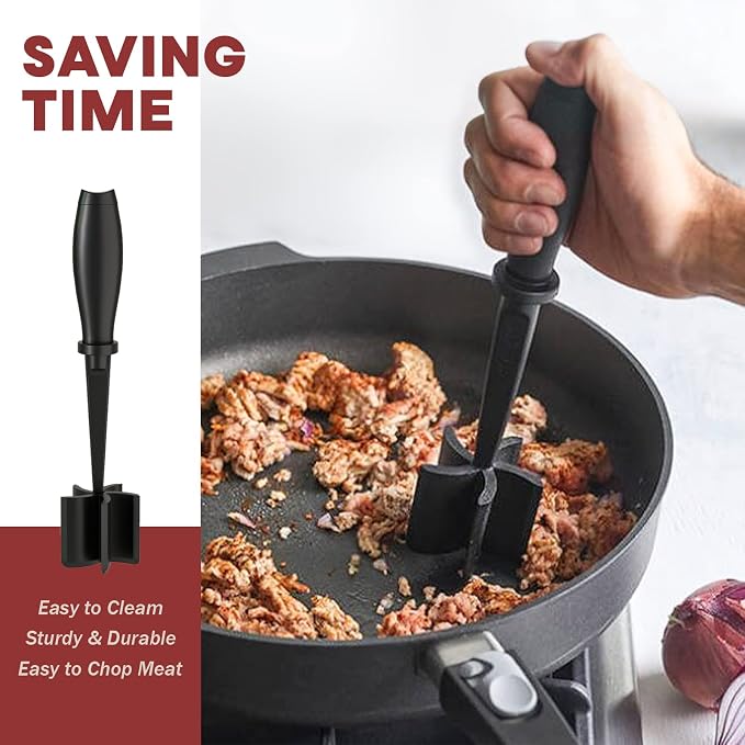 2Pack Meat Chopper Upgrade Hamburger Smasher, Masher for Ground Beef | Heat Resistant, Food-Grade Nylon, for Ground Turkey/Chicken and More, Non Stick Mix Grinder, Dishwasher Safe, Black