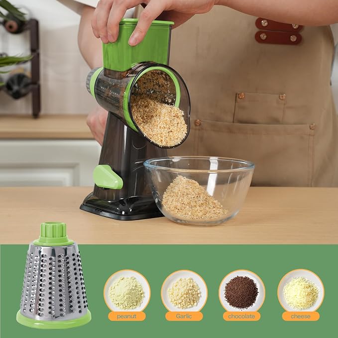 Rotary Cheese Grater with Handle-Versatile Cheese Grater | Non Slip Suction Base,Cheese Shredder&Food Slicer for Cheese,Carrots,Cucumbers,Nuts Compact&Easy Clean Kitchen Kitchen Tool