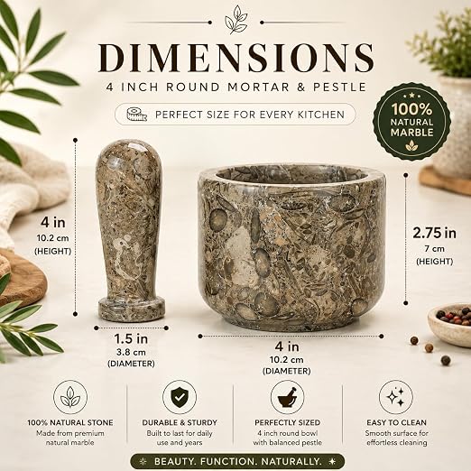 Mortar and Pestle Set, Round, 4 Inch and 2.5 Inch Mini (Oceanic, 4 Inch)