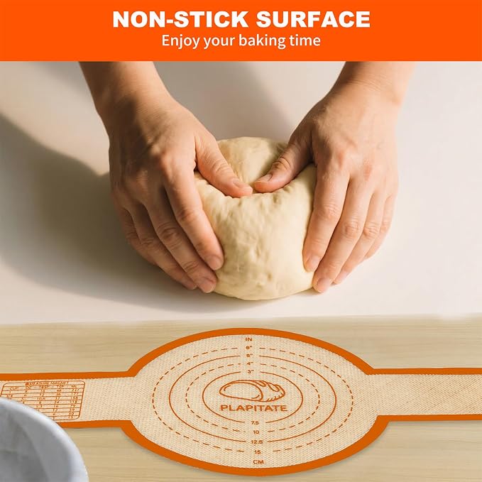 PLAPITATE Silicone Bread Sling Dutch Oven Liner, Non-Stick & Easy Clean Reusable Oval and Round Silicone Bread Baking Mat with Long Handles, Easy to Transfer Sourdough Bread - 2 Orange Set