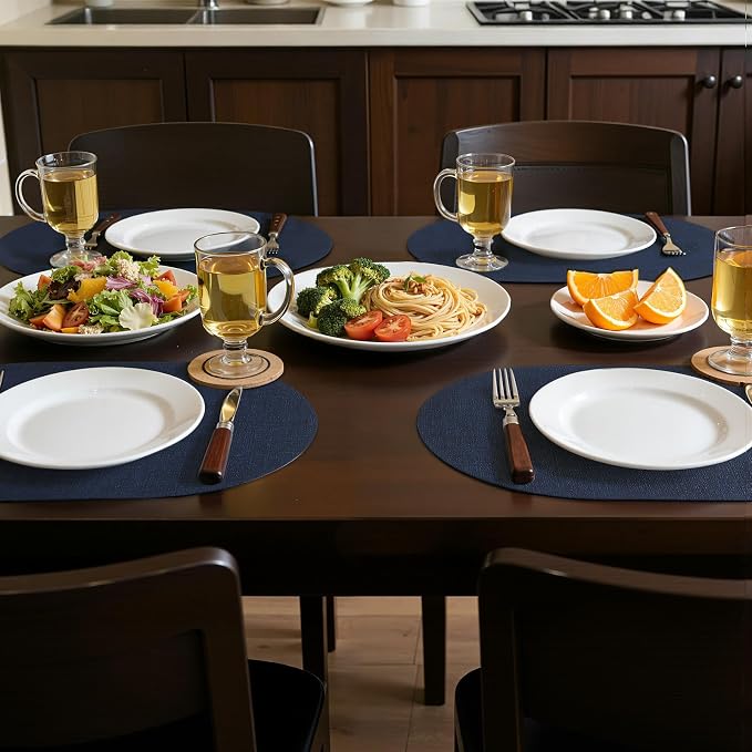 Placemats Set of 4, 11.8 x 17 Inch, Navy | Heat Resistant Oval Faux Leather Place Mats, Waterproof Wipeable Reversible PU Placemat, Indoor & Outdoor
