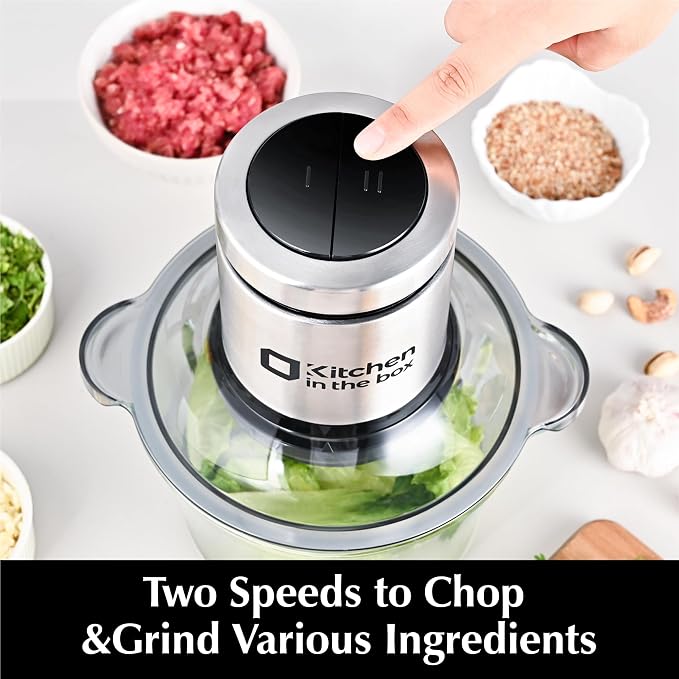 Kitchen in the box Food Processors,Small Meat Grinder & Food Chopper Electric Vegetable Chopper with 2 Bowls (8 Cup+8 Cup)& 2 Bi-Level Blades for Meat/fish/Vegetable/Baby Food,Black