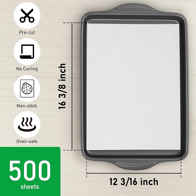 EcoDispose 500 Pcs Non-Stick Parchment Paper Baking Sheets 12-3/16"x16-3/8" | White, Heavy Duty, Pre-Cut, Greaseproof, Half Pan liner for Bake