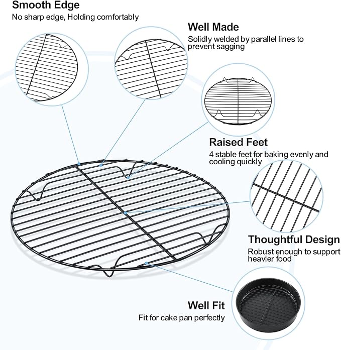 TeamFar Round Cooling Rack, 10.5" Non-stick Stainless Steel Baking Rack | 2 Pack Coated Cooking Wire Racks for Baking/Roasting/Steaming/Cooling, Healthy & Heavy-Duty, Oven Safe & Easy to Clean
