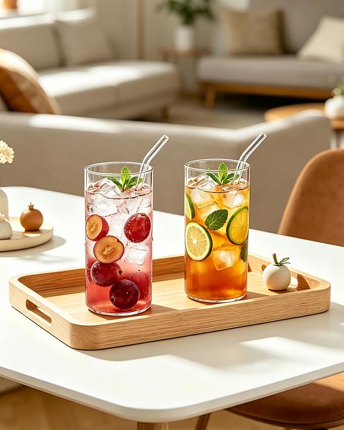 LUXU Drinking Glasses,2pc Thin Highball Glass 15 oz,2 pc Tall Glass19 oz | Lead-Free Glassware,Clear Everyday Drinkware,Water Glasses,Mojito Glass Cups,Bar Glassware,and Mixed Drink Cocktail Glass Set