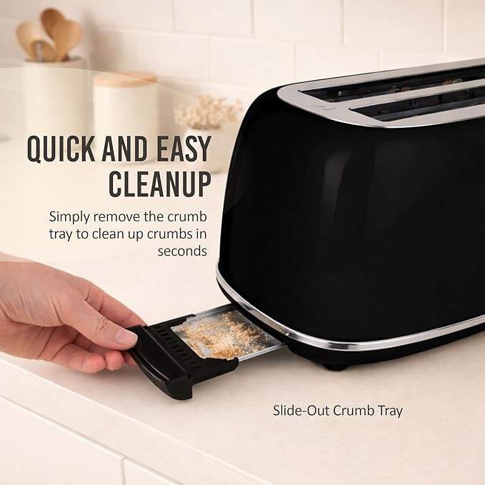 Nostalgia Classic Retro 2-Slice Toaster- Vintage Design- Enamel Coated Steel Body- Wide Slots for all Breads- Crumb Tray, Cord Storage- Defrost,Cancel and Bagel Function & 6 Toasting Levels- Black