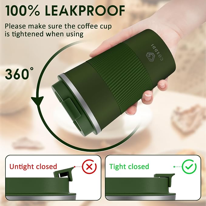 CS COSDDI 12 oz Coffee mug - Stainless Steel Coffee Cup with Leakproof Lid | Stainless Steel Double-wall insulation, 6-Hour Heat Retention, 360°Leak proof, BPA-free, Reusable And To Go Coffee Mug