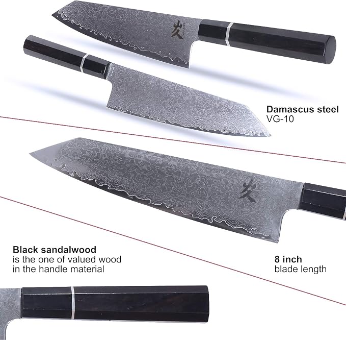 SAMCOOK Kiritsuke Chef Knife - 8 Inch Professional Sharp Damascus Knife,High Carbon Stainless Steel Kitchen Gyuto knife - Ergonomic Octagonal Ebony Handle with Gift Box