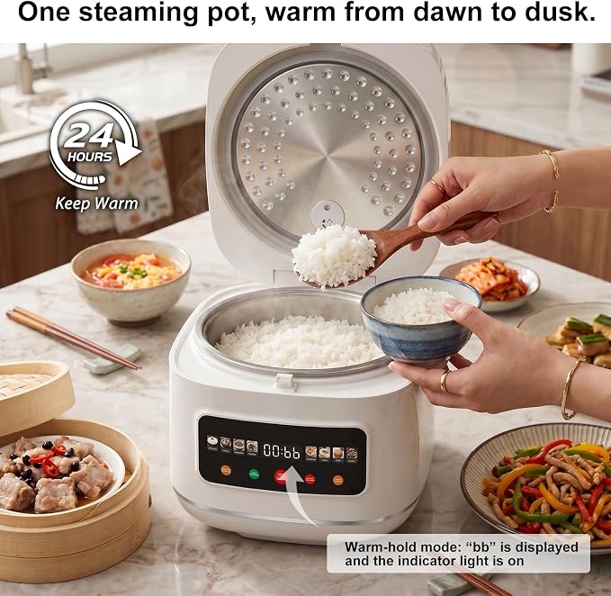 Digital Rice Cooker, 8-Cup Uncooked/16-Cup Cooked Capacity, Touch Screen with 8 Cooking Programs, Auto Keep Warm, 24-Hour Delay Timer, Non-Stick Inner Pot & Steamer Basket for White/Brown Rice, Quinoa, Oatmeal, Porridge, Soup