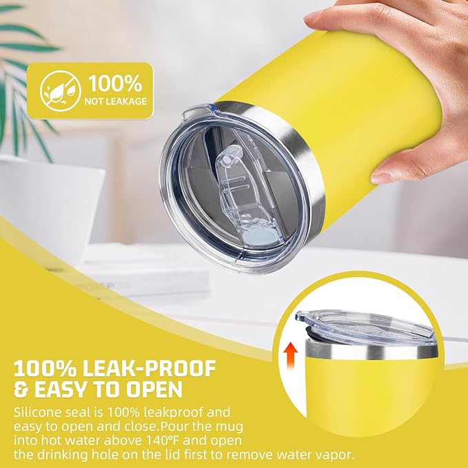 20 oz Tumbler with Lids and Straws, Stainless Steel Insulated Travel Coffee Mug, Double Wall Vacuum Insulated Tumblers, Powder Coated Coffee Tumbler for Cold & Hot Drinks (Yellow, 4 Pack)