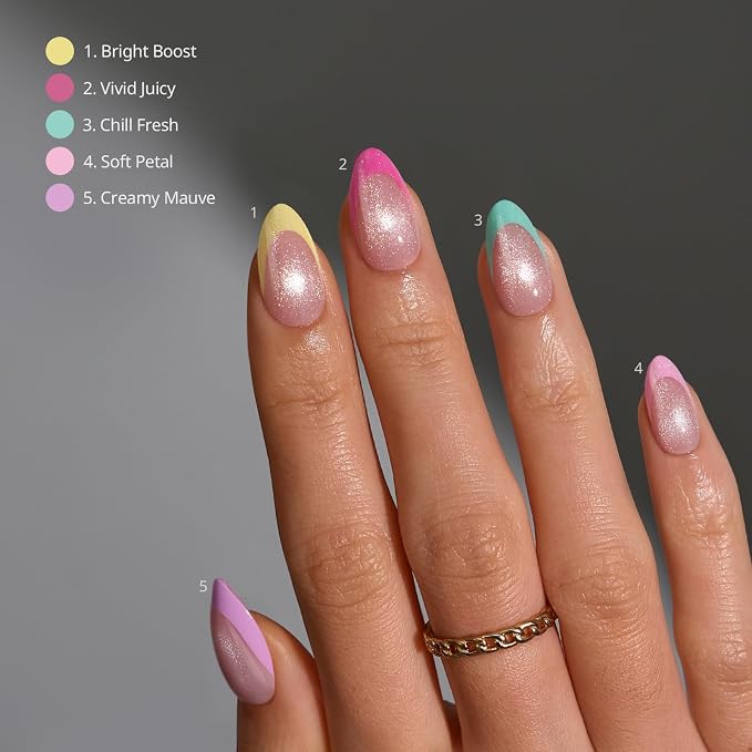 BTArtboxnails XCOATTIPS Pastel French Tip Press On Nails, S Almond, Cat Eye | Lamp-Curable 4-Week Wear, Salon Quality Value at Home, Natural Nail Look, Easy-to-Apply for Beginners, 160ct Nail Tips Only