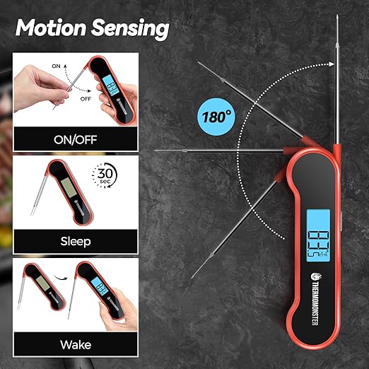 0.5 Sec Instant Read Meat Thermometer Digital with ±0.5℉ Precision, Red | Food Thermometer for Cooking Kitchen Gadgets, Oven Grill Candy BBQ Essentials Accessories, Gifts for Him Dad Men Birthday