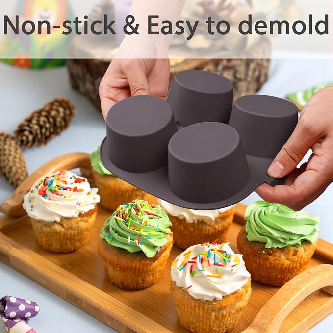 Silicone Muffin Pan for Air Fryer and Oven, 4-Cup, Set of 2 | Non-Stick Baking Mold, Easy-Grip Handles, 6.89 x 6.50 in Pan, Egg Bite Mold, Flexible Silicone
