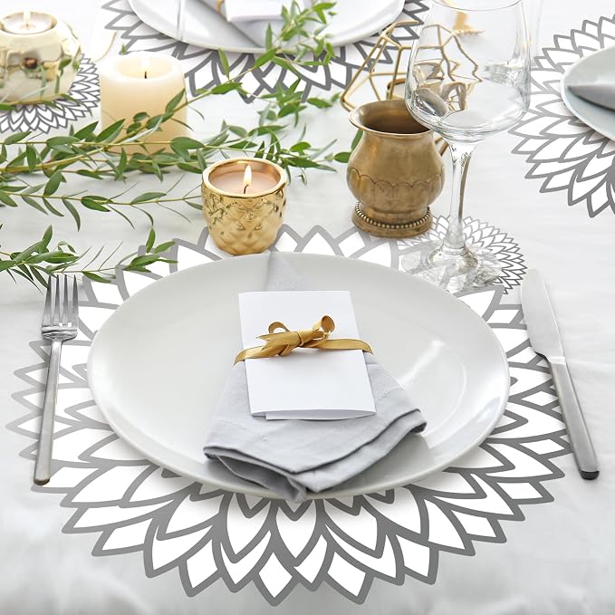 Geosar 200 Disposable Paper Placemats and Coasters Set Summer Hawaiian Luau Placemat with Coasters Outdoor Indoor for Greenery Jungle Dining Table Decoration Shower Birthday(Silver Metallic)
