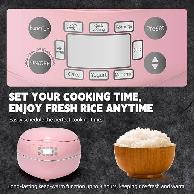 Heart Shaped Pink Rice Cooker 300W, Small Cute Rice Cooker (1.8L, 4Cups) | High Power Preset Timer Automatic Heat Preservation for New Year Valentine's Day Gifts