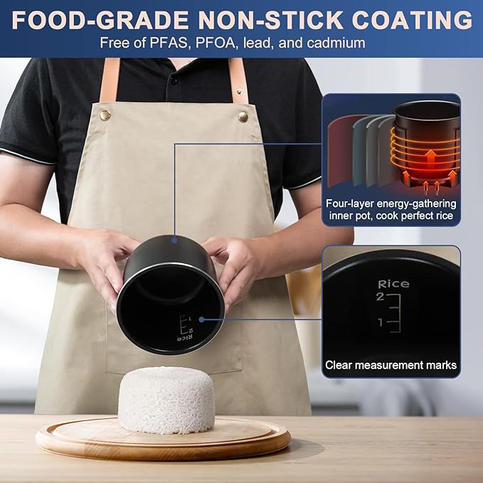 Bear Mini Rice Cooker, 2-Cup Uncooked, Nonstick, Keep Warm, BPA Free, Blue | Portable 1.2L nonstick small rice cooker for travel, dorm, single serve, One-touch operation, Removable pot, Auto keep warm