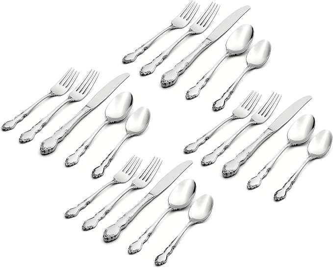 Oneida Dover 20-Piece 18/10 Silverware Set for 4, Flatware | mirror finish, dishwasher safe | includes knives, forks, and spoons | cutlery set for kitchen and dining