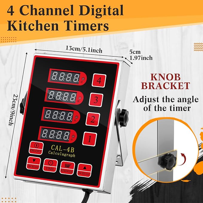 Relaxweex 1 Pack 4 Channel Kitchen Timers for Cooking, Commercial Digital Kitchen Timer with Loud Alarm, Large LCD Display, Restaurant Fryer, Chef, Baking Supplies