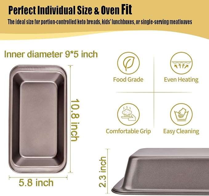 2 PCS Nonstick Loaf Pan Set, 9 x 5 Inch Carbon Steel Rectangle Bakeware with 100 Unbleached Parchment Liners for Baking Toast, Cakes, Banana Breads, Gray