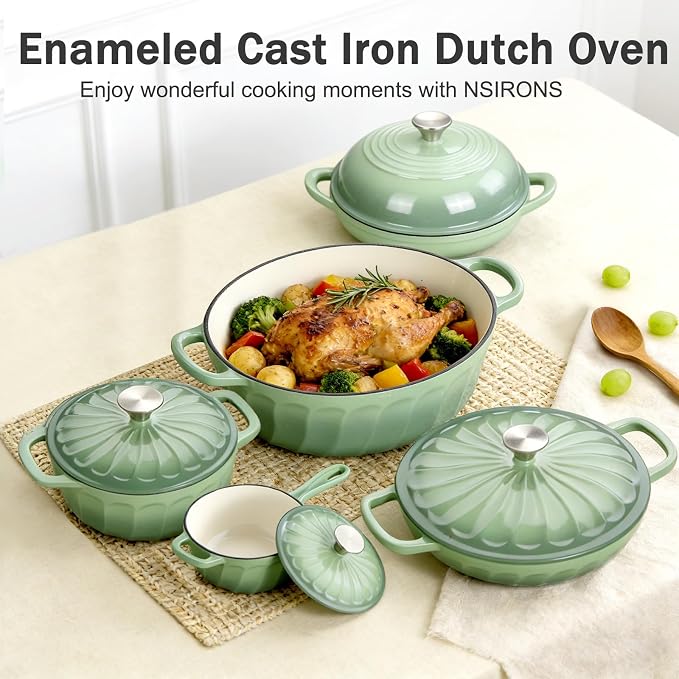 Enameled Cast Iron Dutch Oven for Bread Baking, 6 Qt Sourdough Dutch Oven With Lid, Cast Iron Bread Oven with Dome Lid (Pistachio Green)