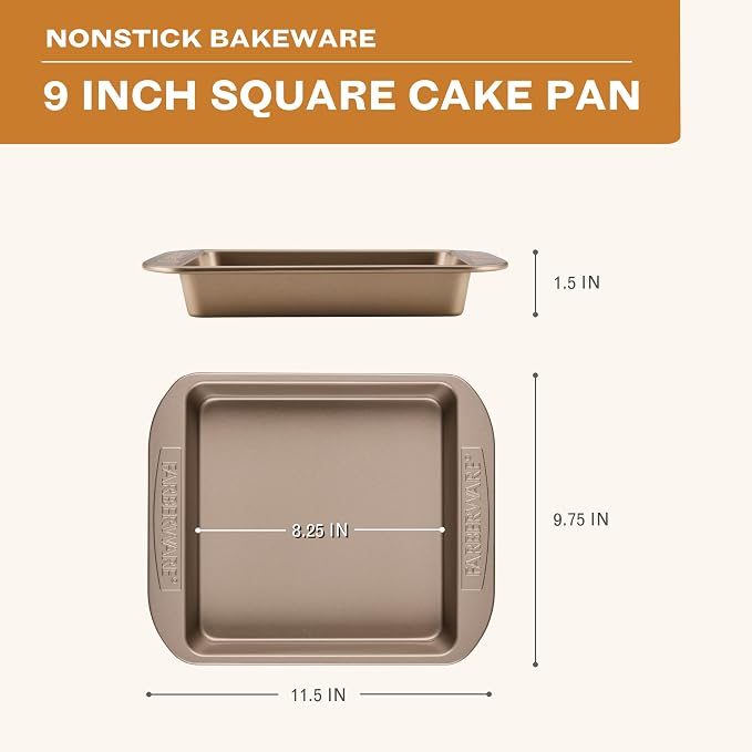 Farberware Bakeware Dishwasher Safe, 9-Inch Square Cake Pan - Mocha