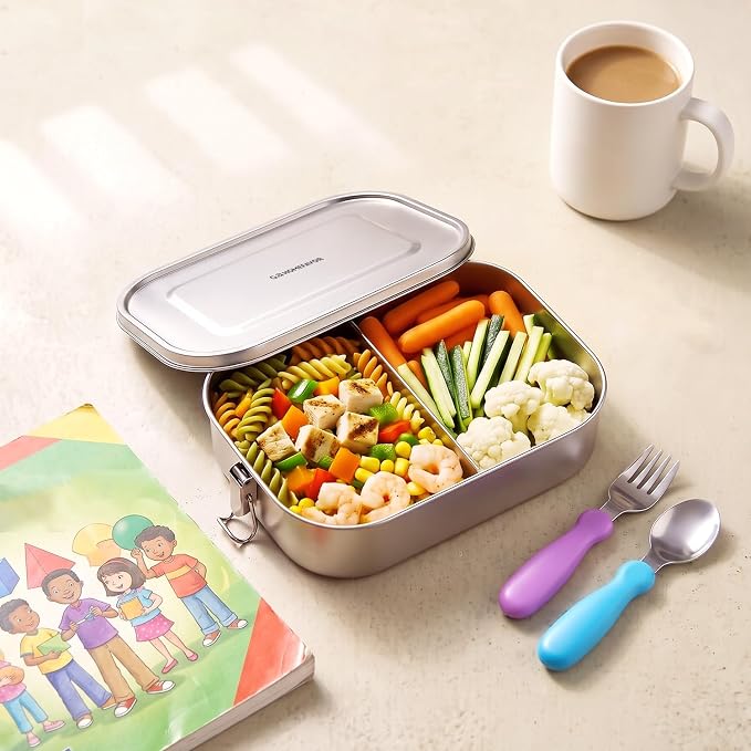 G.a HOMEFAVOR Stainless Steel Bento Lunch Box, 2-Compartment, 1200 ml/40 oz | Leak-Proof, Dishwasher Safe, BPA-Free, with Lock Clips, Meal Prep, Large Food Container, for Adults